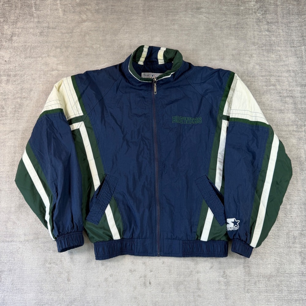 Milwaukee Brewers Jacket Yotuh Large Navy Blue Vintage 90s Starter Windbreaker
